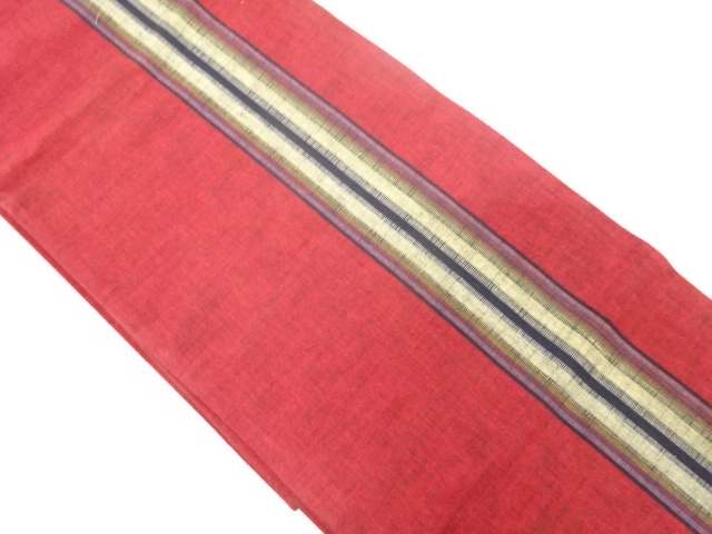 アンティーク　綿紬　縞模様織り出し全通袋帯（材料）